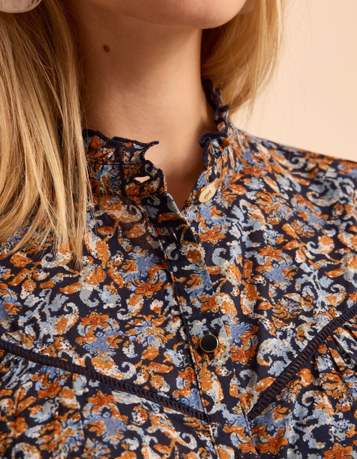 I.Code blue blouse with baroque flower print-10
