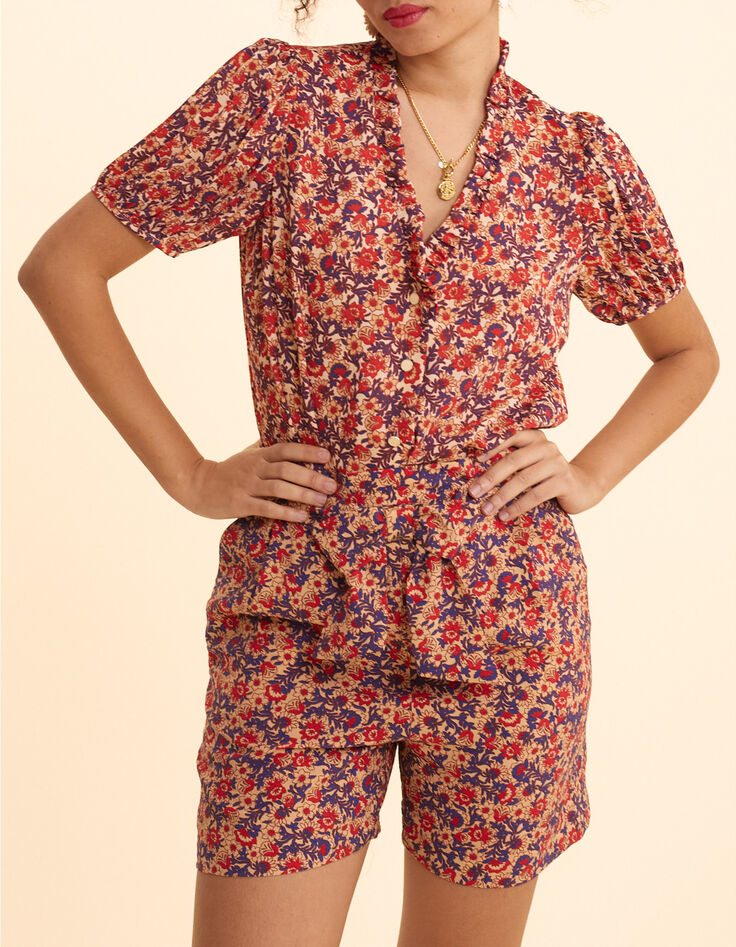 Shorts rojos flores cintur&oacute;n I.Code-1