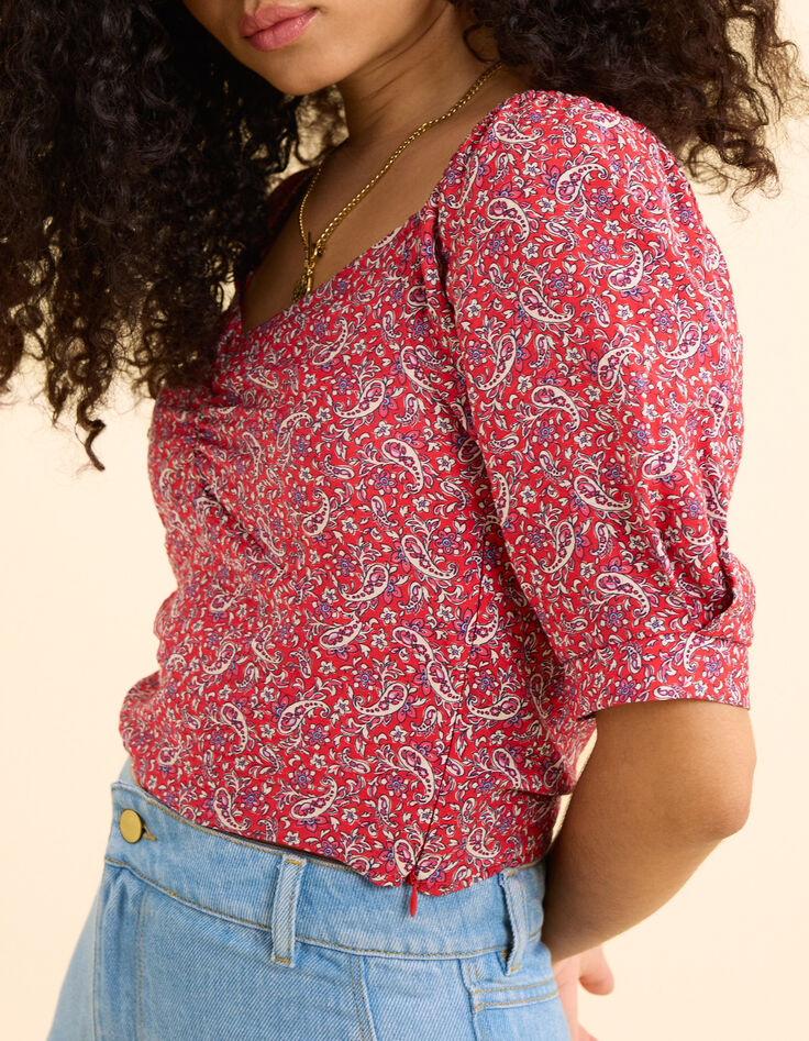 Top rouge imprim&eacute; cachemire I.Code-4