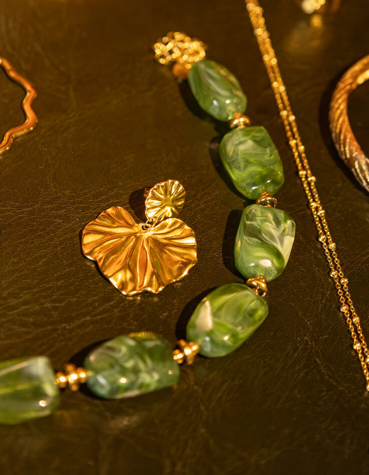 Boucles d'oreilles feuilles plissées métal jaune I.Code-3