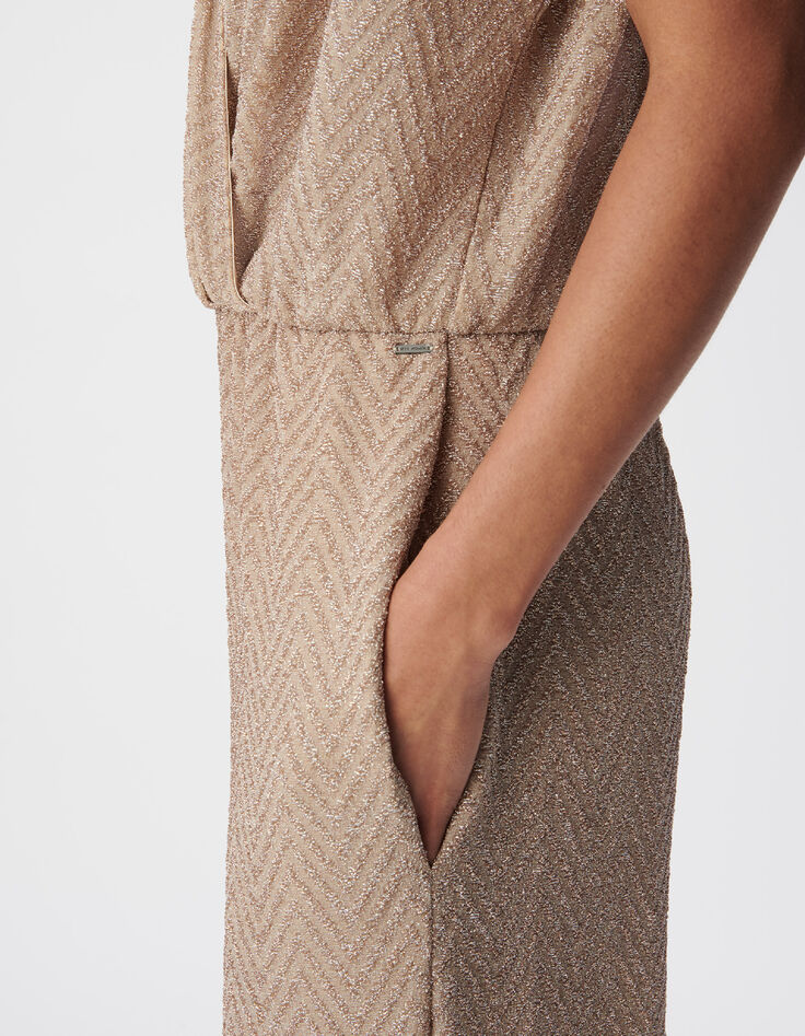 Beige Fischgr&auml;ten-Lurex-Hosenanzug f&uuml;r Frauen-6