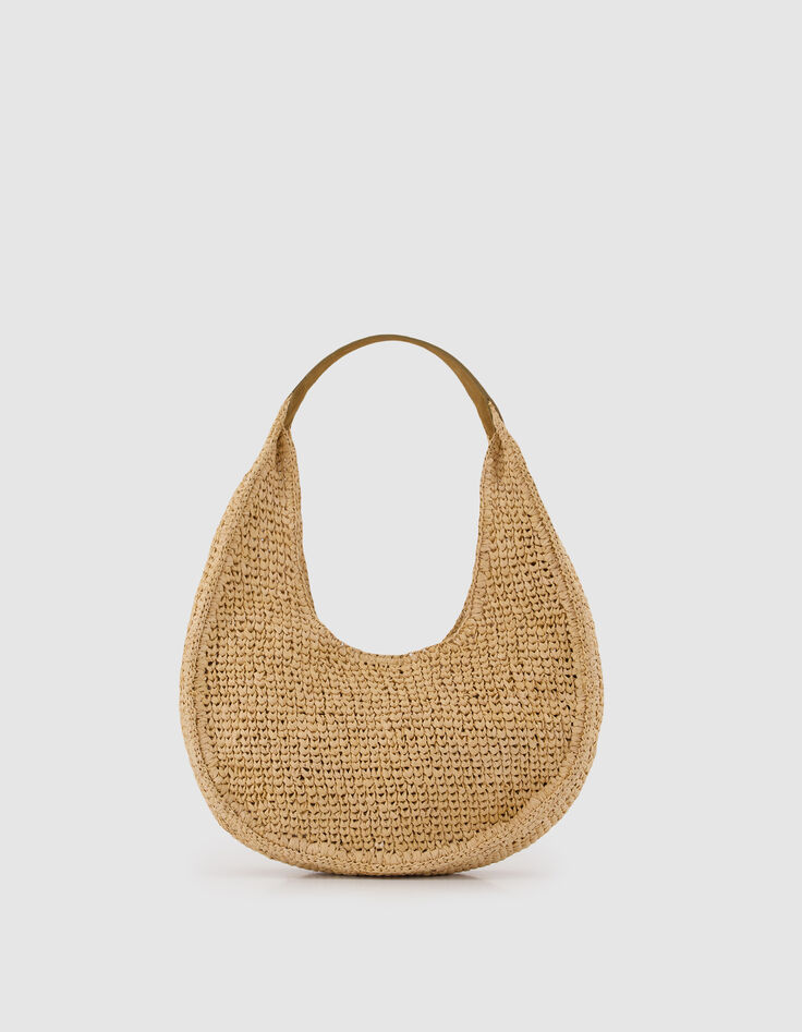 Allane Damen beige geflochtene Halbmond-Tasche aus Bast-2