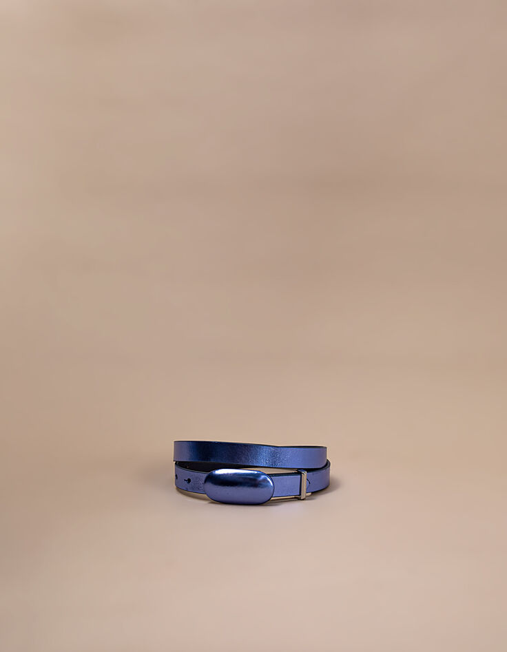 Cinturón fino zafiro de piel metalizada con lunares I.Code-1