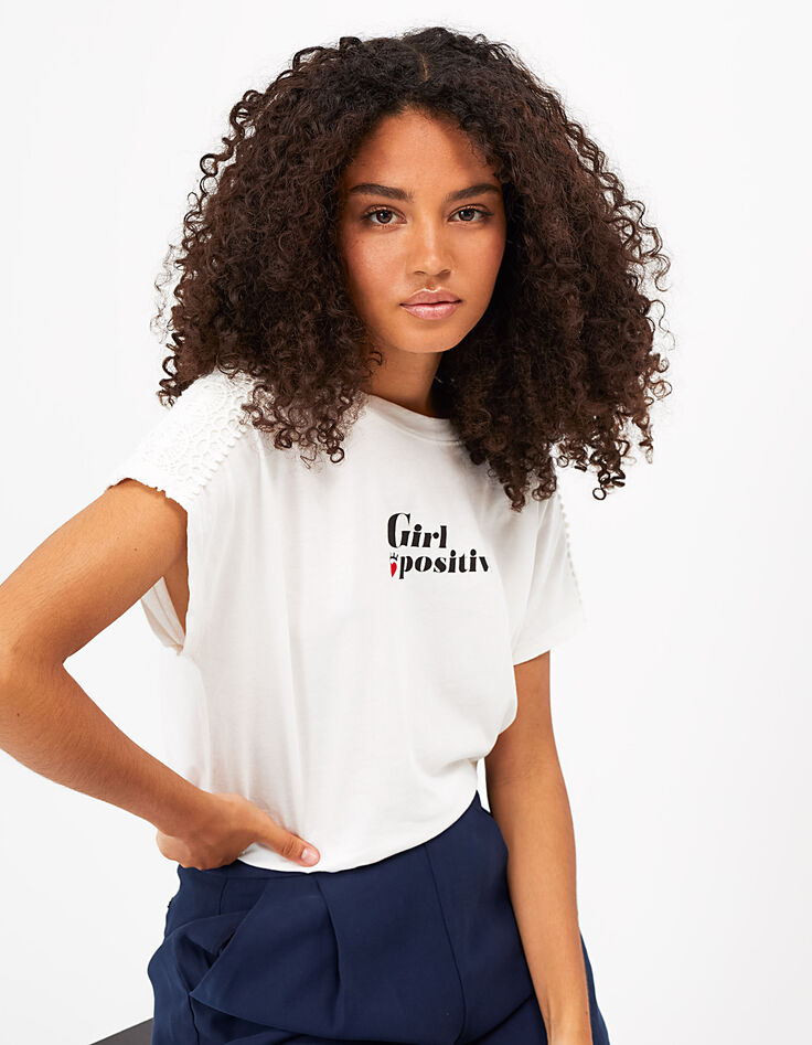 Tee-shirt blanc cassé Girl Positive avec cœur I.Code-1 Tee-shirt blanc cassé Girl Positive avec cœur I.Code-1