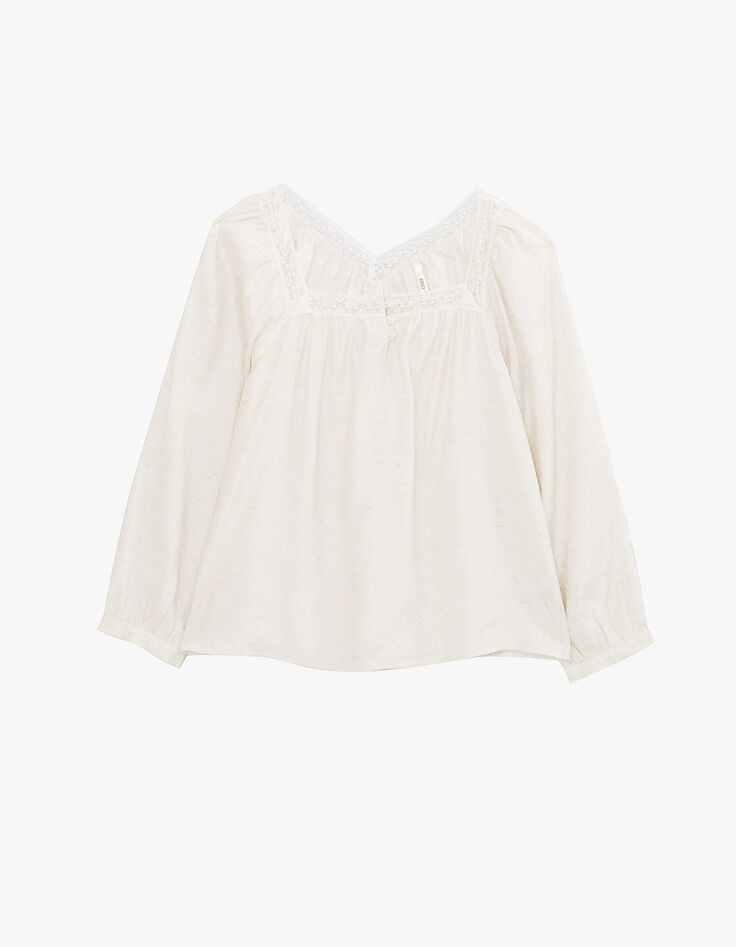 Top blanc cassé manches longues avec dentelle I.Code-1