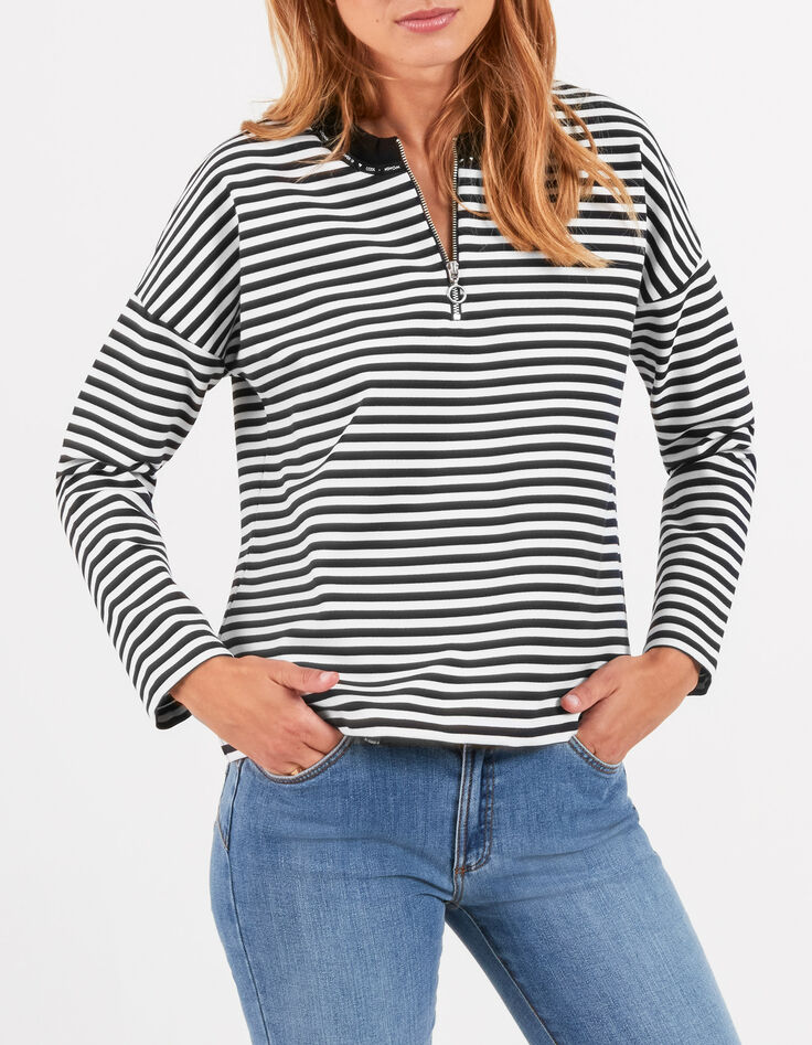 Navy blouse ecru strepen ritskraag I.Code-3