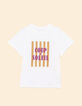 I.Code white short-sleeved T-shirt with striped slogan-5
