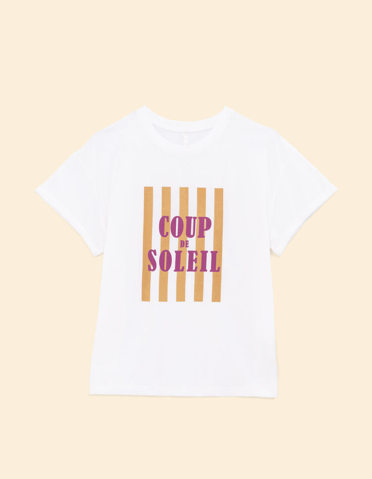 I.Code white short-sleeved T-shirt with striped slogan-5