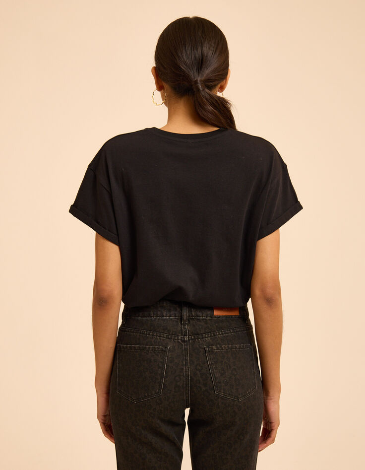Camiseta manga corta negra flores I.Code-3