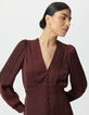 Bordeauxrotes Damenkleid bezogene Kn&ouml;pfe-4