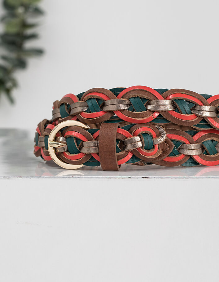 I.Code sand, emerald, red and gold leather belt - I.CODE