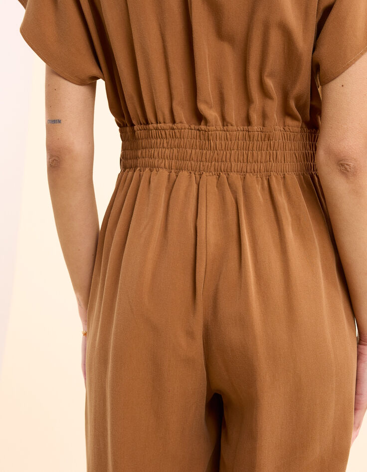 Wijde camel jumpsuit met brede wikkelkraag I.Code-6