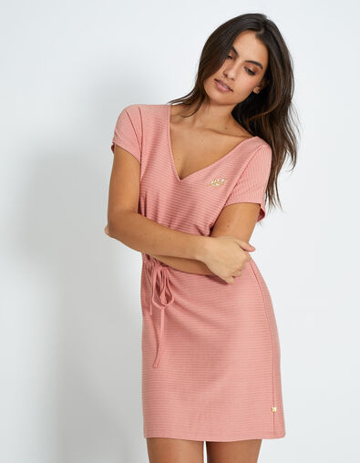 Watermeloen jurk in tricot gouden strepen I.Code