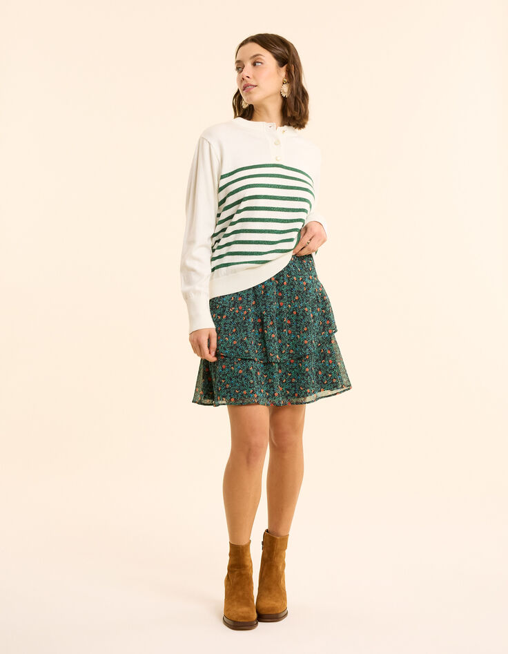 Weißer Strickpullover mit grünen Lurex-Streifen I.Code-5