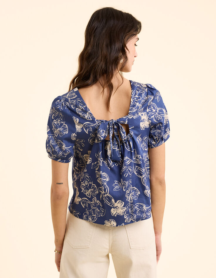 Top marine imprimé maxi fleurs nœud dos I.Code-4