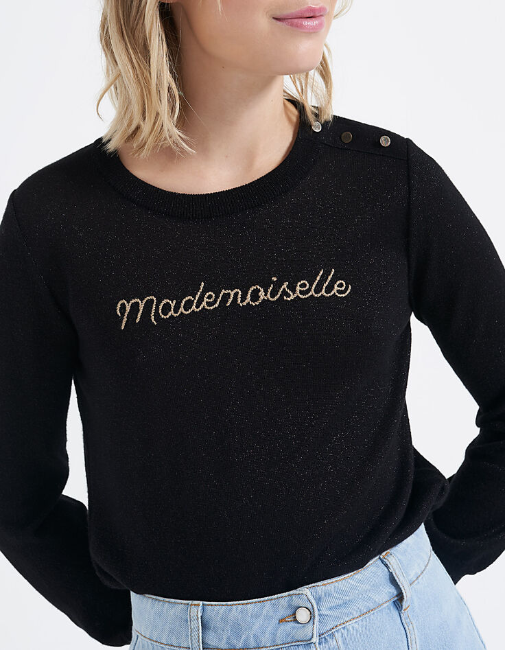 Pull noir pailleté tricot à message brodé I.Code-1