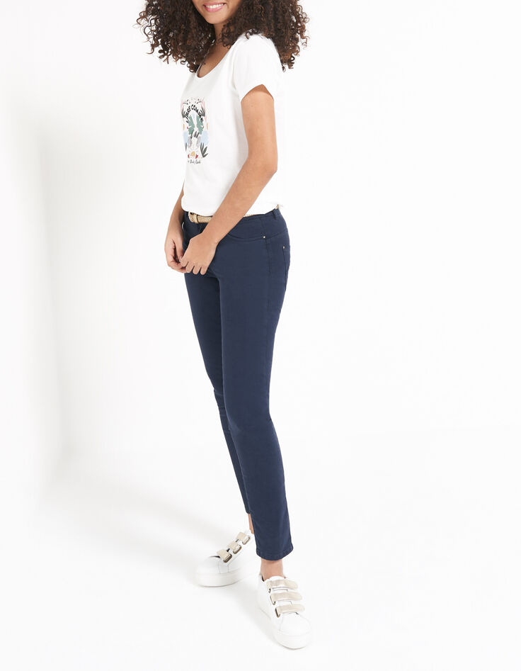 Pantalon bleu marine slim longueur 7/8ème I.Code-1