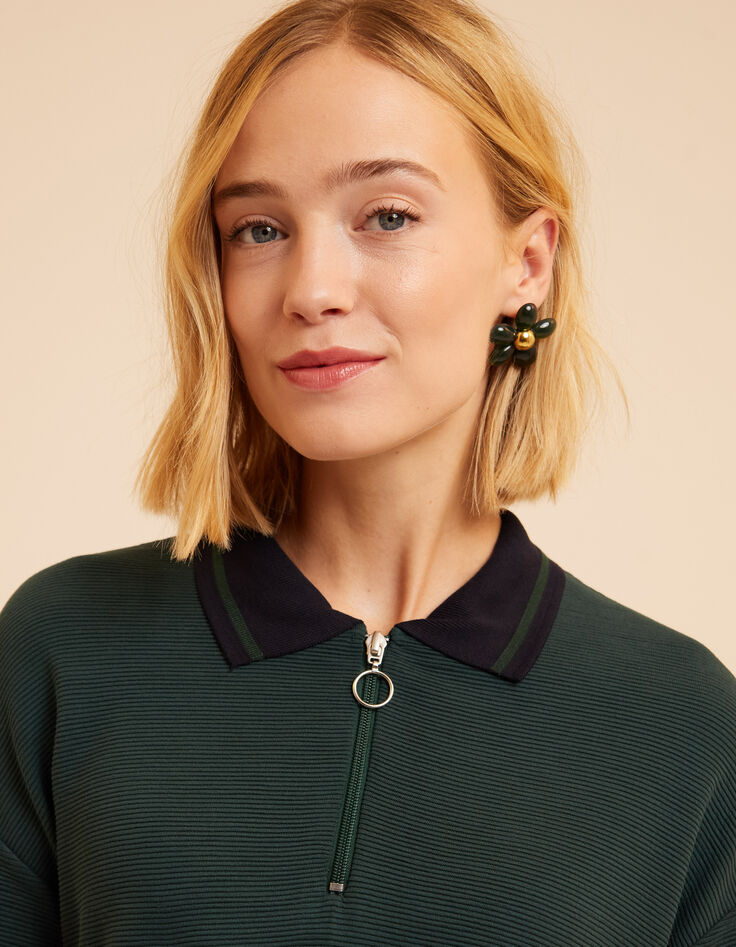 Top manches courtes vert col polo zippé I.Code-1