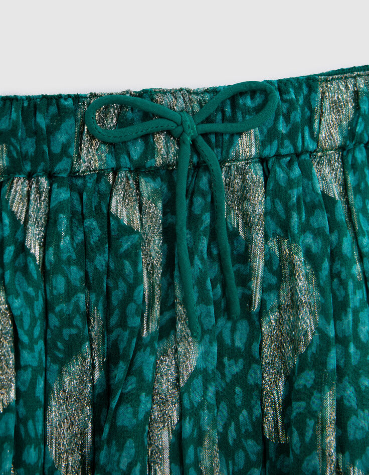 Girls&rsquo; green short skirt with sparkling peacock print-4