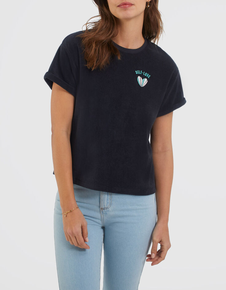 Tee-shirt marine en éponge broderie poitrine I.Code-1