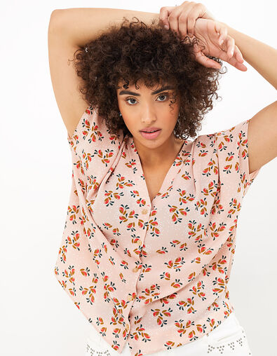 I.Code hibiscus floral and polka dot print top
