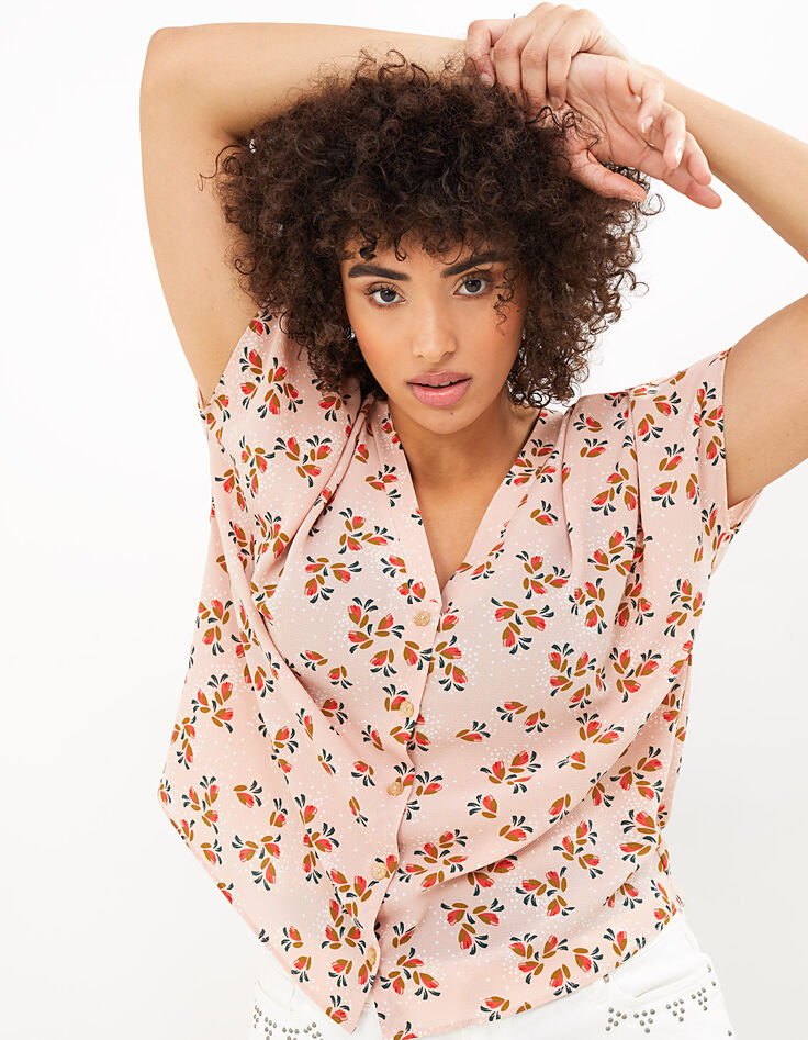 I.Code hibiscus floral and polka dot print top-1