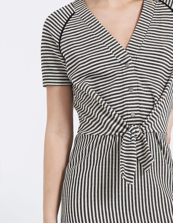 Robe noire en maille rayée à noeud I.Code-4
