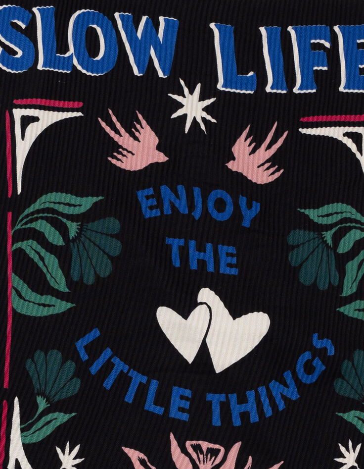 I.Code black pleated scarf with coloured slogan-2