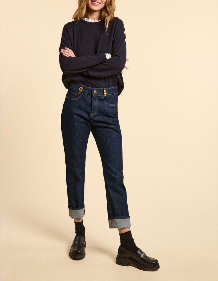 Blaue gerade Jeans mit doppelten Herzschleifen I.Code-1