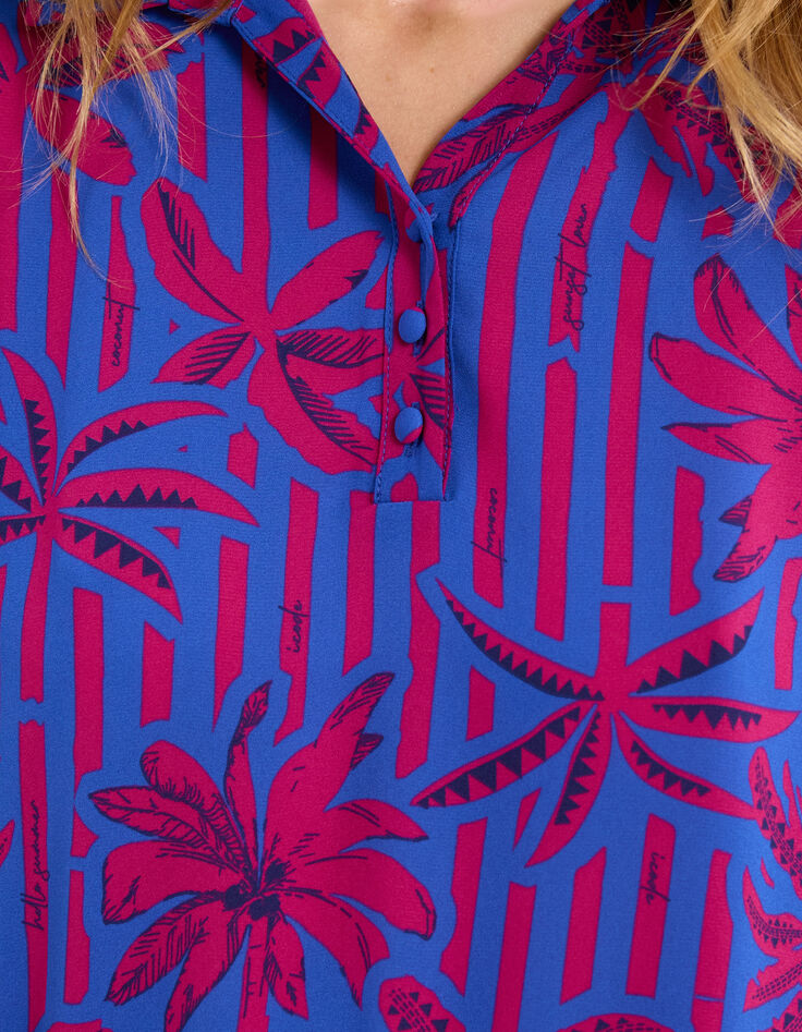 Indigo palm tree print top I.Code-5