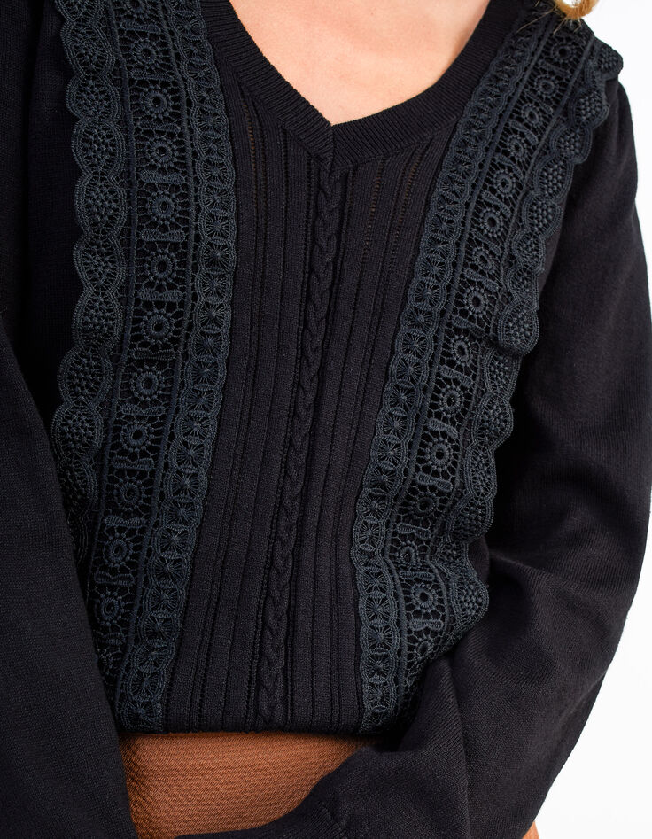 Schwarzer Strickpullover mit Spitze I.Code-4