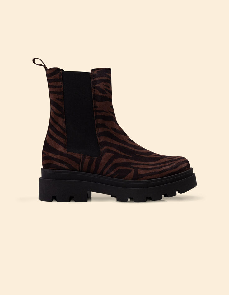 Chelsea-Stiefel braun Leder Samt Zebra-Muster I.Code-1