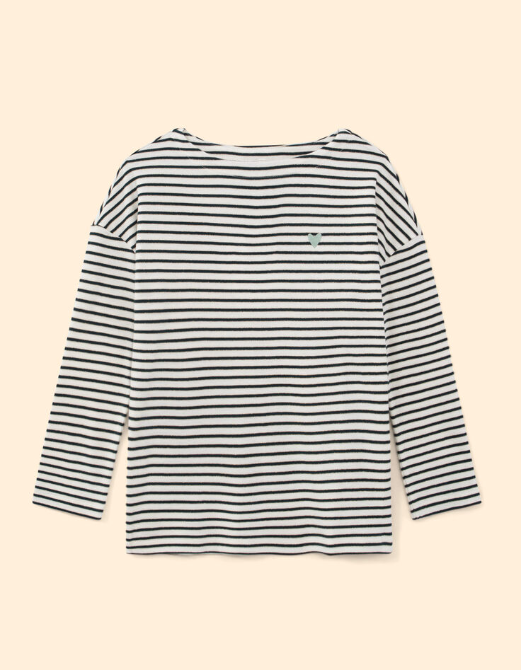 T-shirt marinière écru, marine, doré brodé cœur I.Code-7