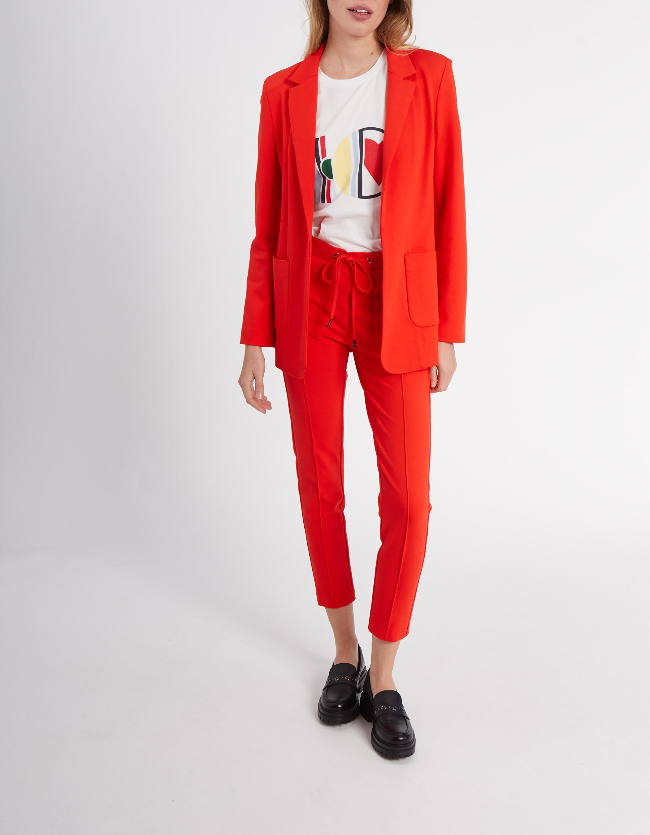 I.Code crimson red Milano knit suit jacket