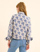 Veste bleue jacquard motif fleurs I.Code-5