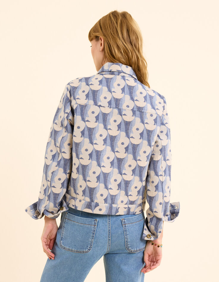 Veste bleue jacquard motif fleurs I.Code-5