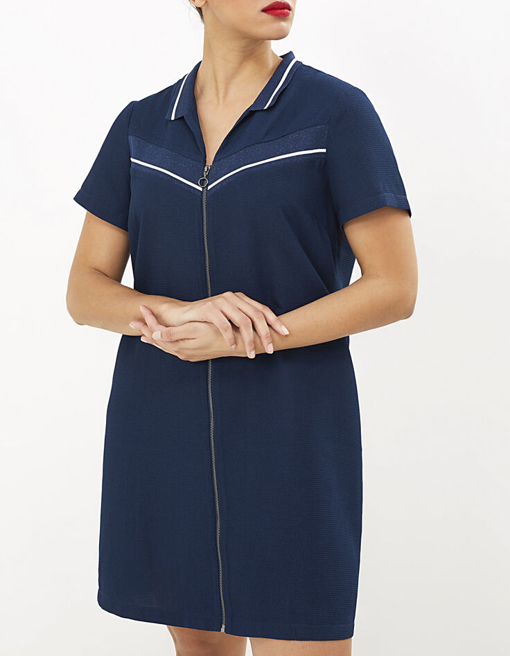 Robe marine zippée avec bords-côtes rayés I.Code-2