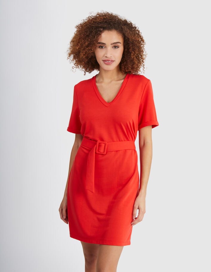 I.Code crimson red knit belted dress - I.CODE