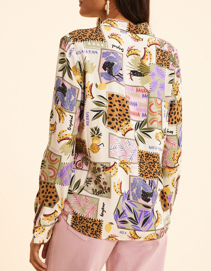 Chemise &eacute;crue imprim&eacute; patchwork bananes I.Code-3