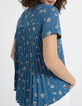 Top bleu imprimé fleurs et pois plissé dos I.Code-3