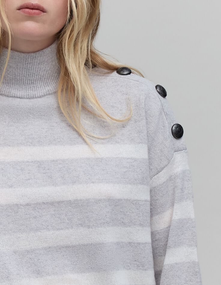 Damen Strickpullover ecru gestreift grau-4