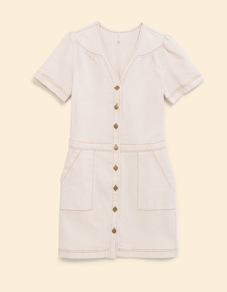Robe en jean écru surpiqûres ocre I.Code-8 Robe en jean écru surpiqûres ocre I.Code-8