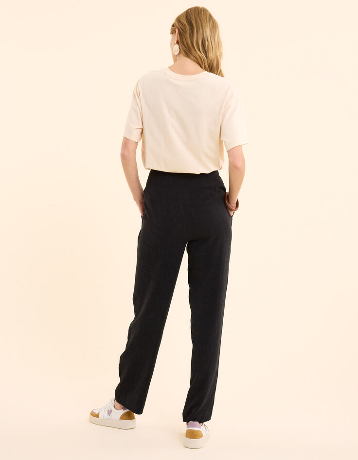 Black cotton linen suit pants I.Code-4