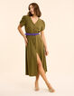 Vestido midi caqui abotonado en mezcla de lino I.Code-1