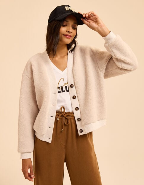 Ecru vest V-hals sherpa I.Code