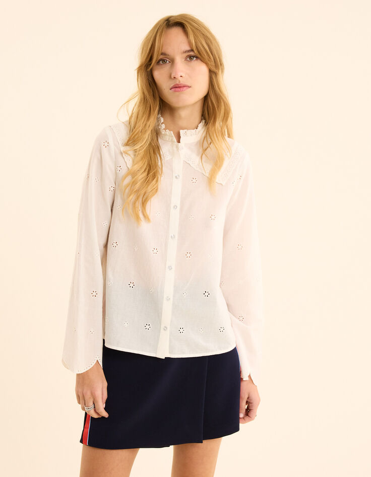 Ecru Bluse englische Stickerei genähter Kragen I.Code-3