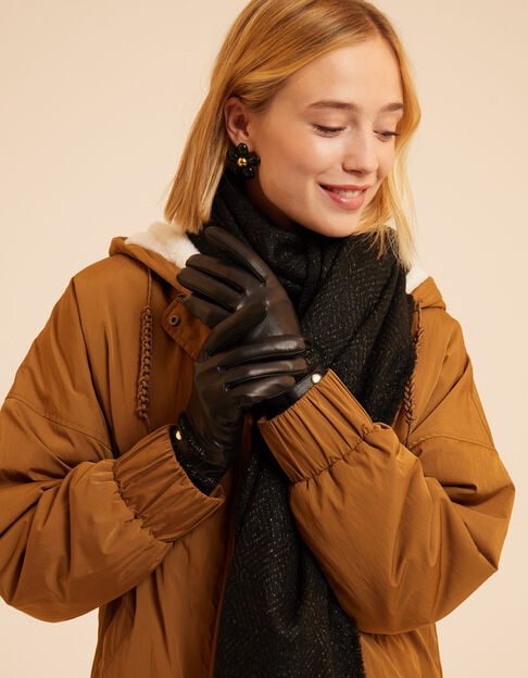 Zwarte handschoenen in leer en lurextricot I.Code