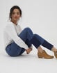 Slim fit blauwe jeans met gecontrasteerde franjes onderaan I.Code-1