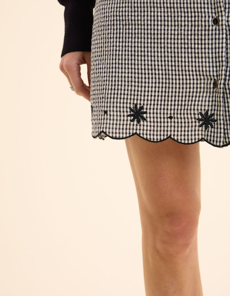 Ecru skirt with gingham pattern and I.Code embroidery-5