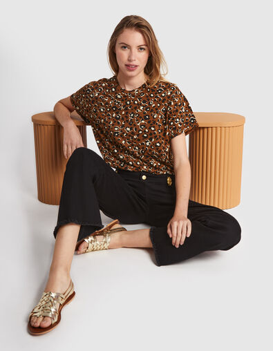 I.Code camel leopard print T-shirt - I.CODE